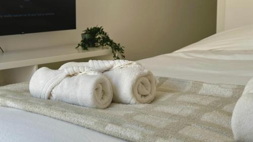 twee handdoeken zittend op een bed bij Brise de Loire in Nevers