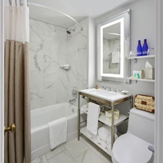 a bathroom with a tub and a sink and a toilet at Peabody Memphis in Memphis
