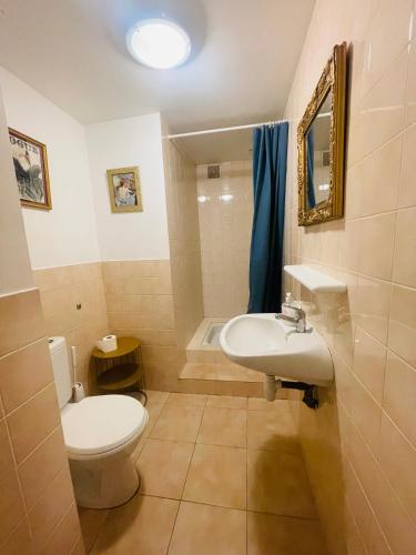 une salle de bain avec toilettes et lavabo dans l'établissement La Pastorale, à Vidauban