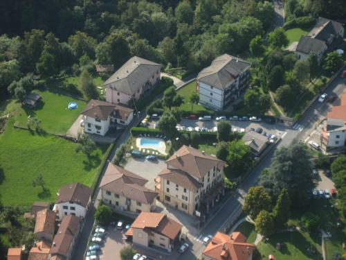 an aerial view of a residential neighborhood with houses at Hotel La Torre in Castiglione dʼIntelvi