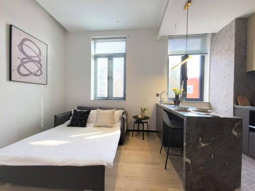 Postel nebo postele na pokoji v ubytování base-Beijing Sanlitun Serviced Apartment-Close to Forbidden City, Tian'anmen Square &Bike rental &Subway Line 2&3&17 &Free coffee &Washing machine, Kitchen &English speaking &High speed free WiFi &Robot