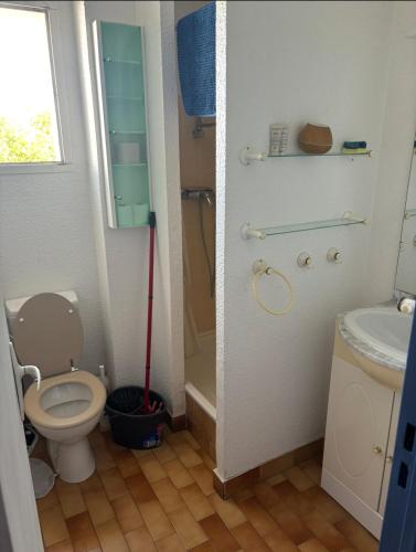 une salle de bain avec toilettes et lavabo dans l'établissement Studio cap d Agde Port Richelieu 4 centre port, au Cap d'Agde