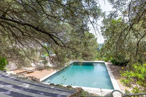 une petite piscine dans une cour arborée dans l'établissement Maison Tizzano, à Marseille