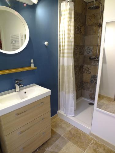 une salle de bain avec un lavabo et une douche dans l'établissement Studio moderne au cœur du centre historique, à Avignon