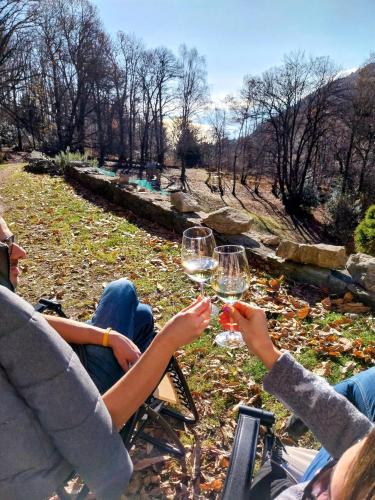 two people are holding glasses of wine at La Casa nel Bosco BeB in Bee
