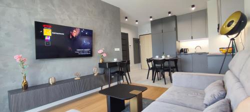 TV a/nebo společenská místnost v ubytování GOLD APARTMENTS Panorama Kwiatkowskiego