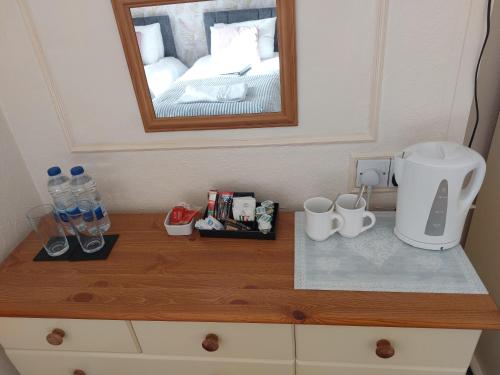 a counter top with a coffee maker and a mirror at The Patricia in Torquay