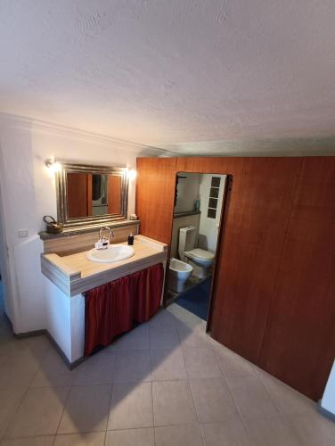 a bathroom with a sink and a toilet at Casa de Artista in Figueiró dos Vinhos