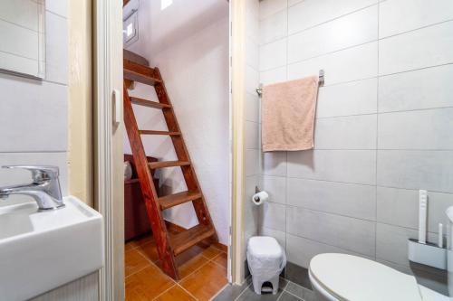 a bathroom with a ladder next to a toilet at Charming Loft with Lovely Yard in Gázion