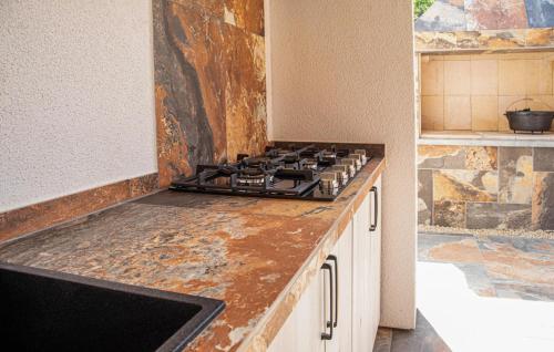 a stove top oven sitting on top of a counter in a kitchen at Ferienhaus Mit Pool in Ehrenhausen