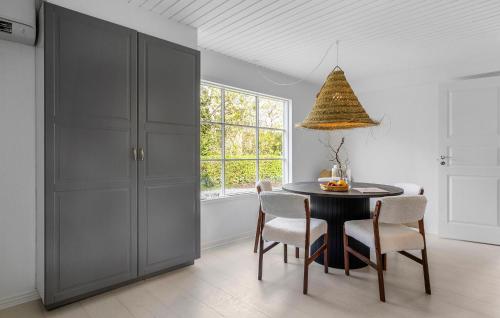 a dining room with a black table and chairs at 3 Bedroom Awesome Home In Otterup in Otterup