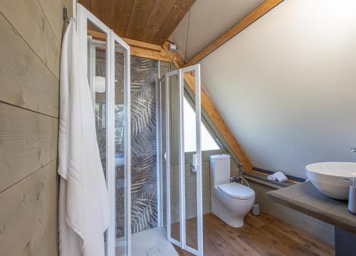 a bathroom with a toilet and a sink at Agriturismo Glamping L'Olivo Country Holidays in Campiglia Marittima