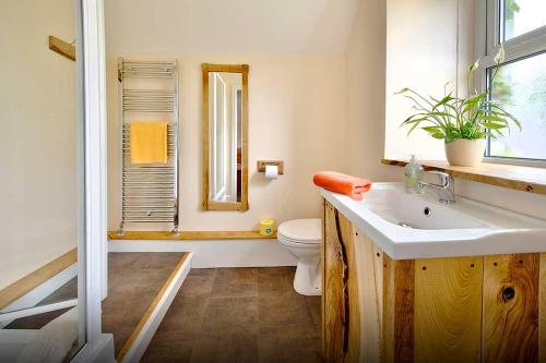 a bathroom with a sink and a toilet at Dol Peris in Llanberis