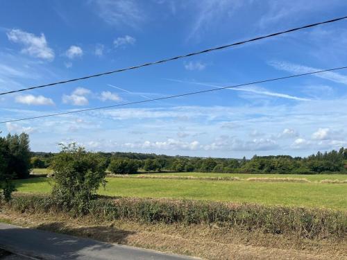 a field of green grass next to a road at Wheatsheaf Barn in Manningtree