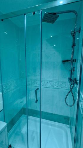 a shower with a glass door in a bathroom at Classic Hyde Park Hotel in London