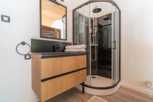 une salle de bain avec un lavabo et une douche dans l'établissement La Brise douce YourHostHelper, à Sète