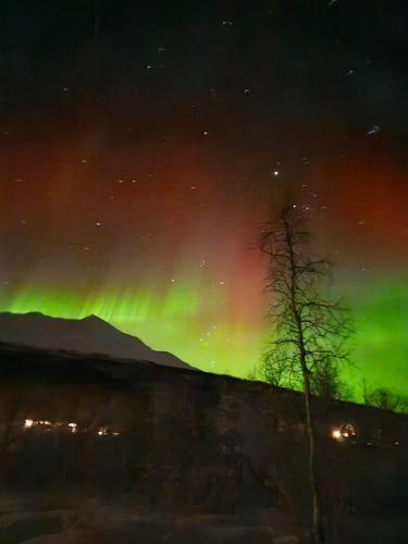 una aurora baila en el cielo por la noche en cosy country house, en Lingrasmo