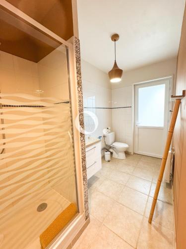 a bathroom with a shower and a toilet at COC - Au Vent Du Kent in Wissant