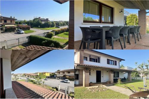 a collage of photos of a house with a table and chairs at Villa Romea in Guidizzolo