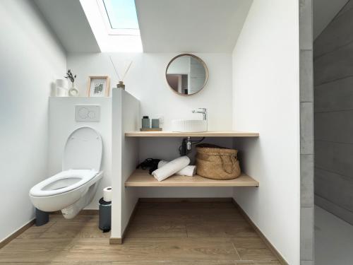 a bathroom with a toilet and a sink and a mirror at La Maison les Quatre Saisons - Therme - Ski in Saint-Martin-d'Uriage