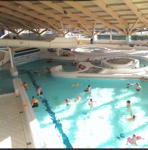 un groupe de personnes nageant dans une piscine dans l'établissement Studio mezzanine Au pied des montagnes, à Le Pont-de-Claix