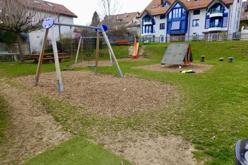 a playground with a swing set in a yard at Chalet Calin - Business & Familles in Arzier