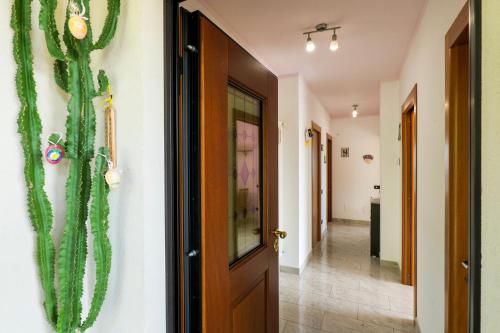 a hallway with a cactus on the wall at Casetta di Rosetta in Arizzano