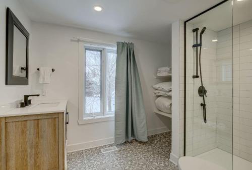 a bathroom with a shower and a sink at 951 Shefford 4 bedrooms house in Bromont
