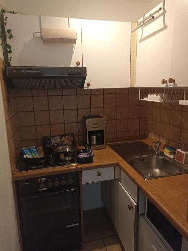 a kitchen with a sink and a counter top at Phils cozy apartment bed and breakfast self check in near Airport in Leinfelden-Echterdingen