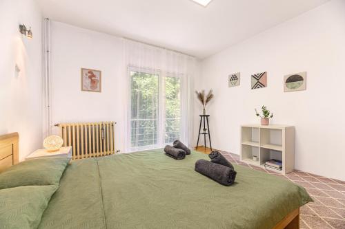 Ένα ή περισσότερα κρεβάτια σε δωμάτιο στο Apartament cu Gradina la Casa Alemar
