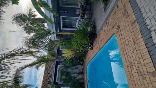 an overhead view of a swimming pool with palm trees at Northern Vine Guesthouse B&B Self-catering in Brackenfell