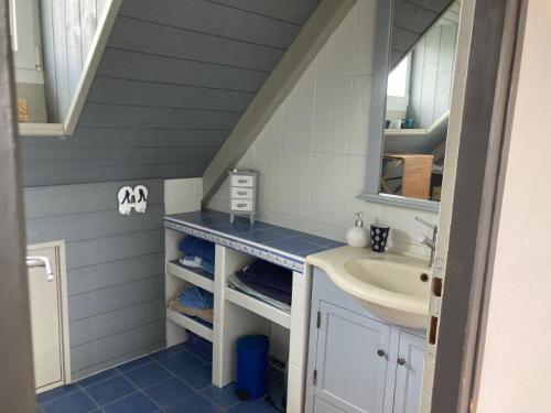 une petite salle de bain avec un lavabo et un évier dans l'établissement L'Abricotier, à Fréhel