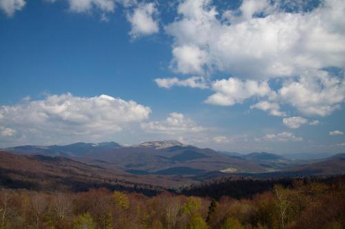 a view of a valley with mountains and clouds at Ośrodek Górskiej Turystyki Jeździeckiej POŁONINY in Żubracze