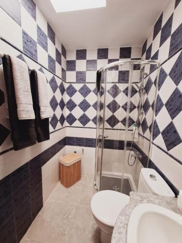 a bathroom with a shower and a toilet and a sink at Home Wellness in Playa del Ingles