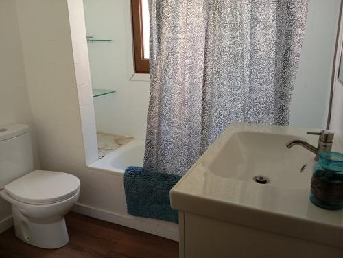 een badkamer met toilet, wastafel en douche bij Apartamento en Llafranc Costa Brava in Llafranc