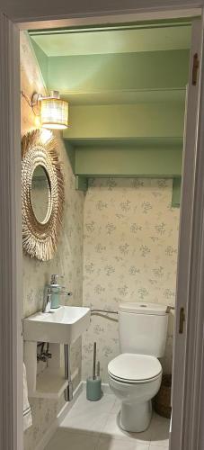 a bathroom with a toilet and a sink at Vistas de La Barquera in San Vicente de la Barquera