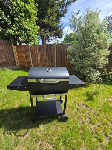a grill sitting in the grass in a yard at Dreams House in Hendon