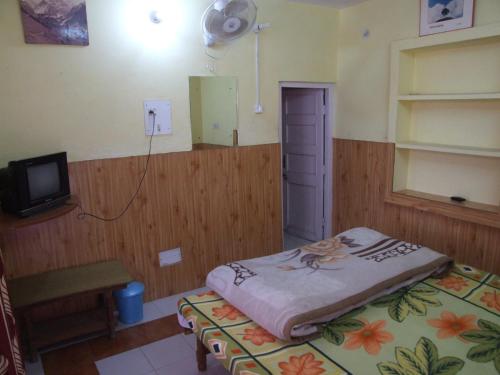 Habitación con cama y TV. en Hotel Ekant Lodge, en McLeod Ganj