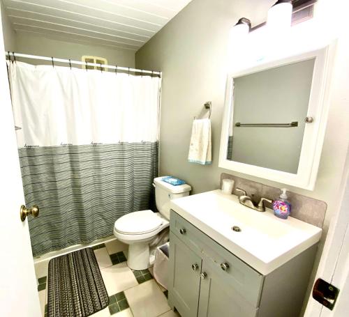 a bathroom with a sink and a toilet and a shower at Oceanview Condo with Loft & AC in Kaaawa