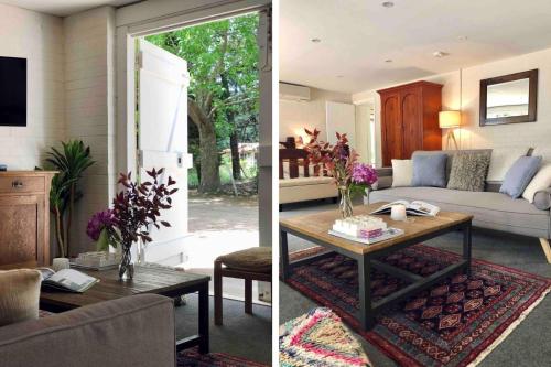a living room with a couch and a table at Annies Barn, Fitzroy Falls in Fitzroy Falls