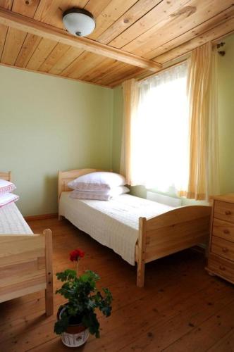 a bedroom with a large bed and a window at Stay at Lithuanian Folk Museum in Rumšiškės