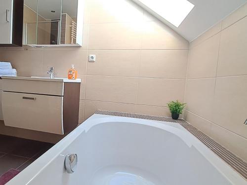 a bathroom with a large tub and a sink at Ferienwohnung am Donauradweg in Bad Abbach