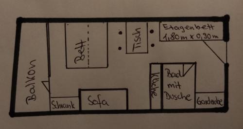 a drawing of a floor plan on a wall at Ferienwohnung Anna in Sankt Englmar in Sankt Englmar