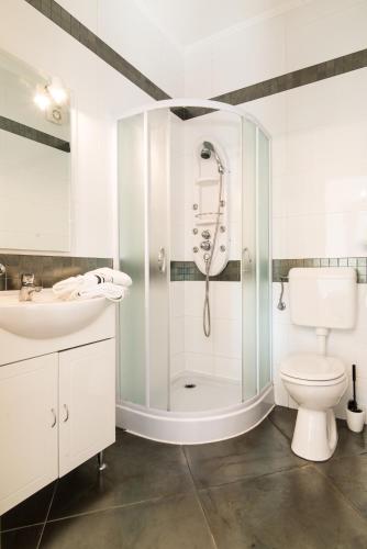 a bathroom with a shower and a toilet and a sink at Villa Anna in Savudrija