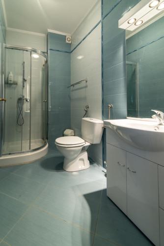a bathroom with a toilet and a sink and a shower at Villa Anna in Savudrija