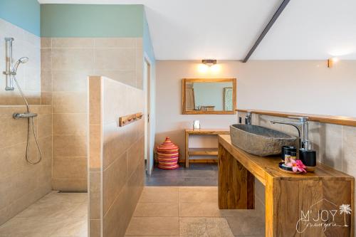 a bathroom with a sink and a shower at Villa Eden... pour un séjour parfait! in Saint-Leu