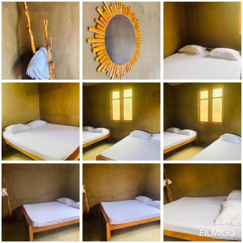 a collage of photos of a bed and a mirror at Royal Mountain Edge ,Knuckles in Rangala