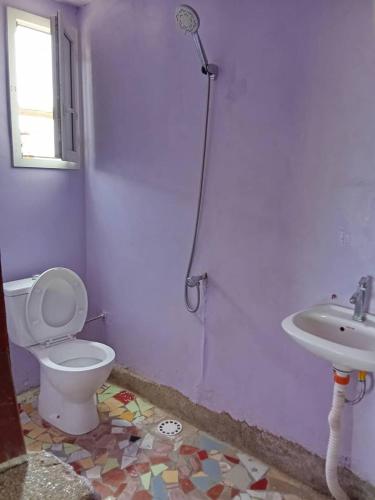 a bathroom with a toilet and a sink at La Cabane Rasta - Mar Lodj in Mar Lodj