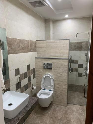un baño con inodoro y lavabo en Regency Apartments, en Faisalabad