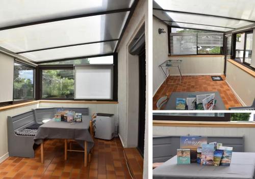 deux photos d'une maison avec une table et une pièce dans l'établissement Appartement Paradis Gruissan, à Gruissan